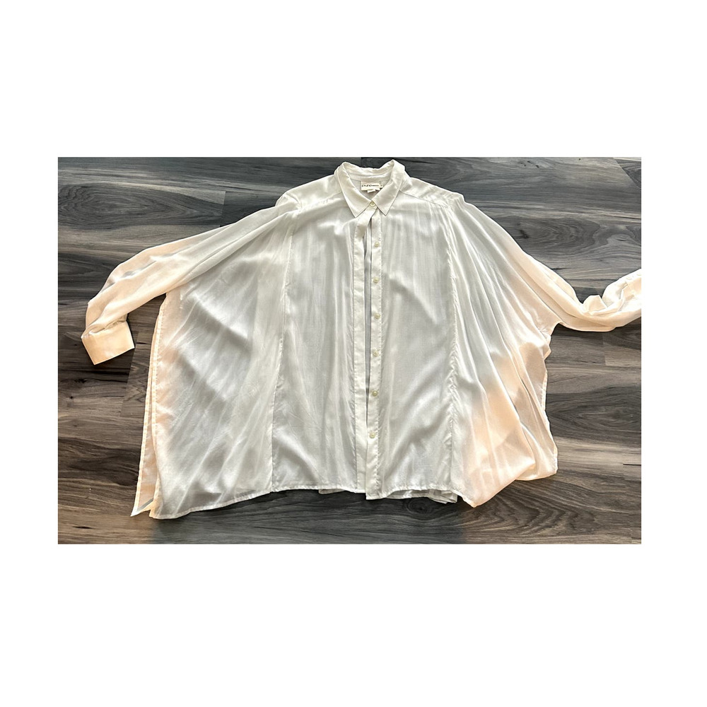 Pure DKNY Long Sleeve Button Down Blouse Shirt White Sz Medium RARE